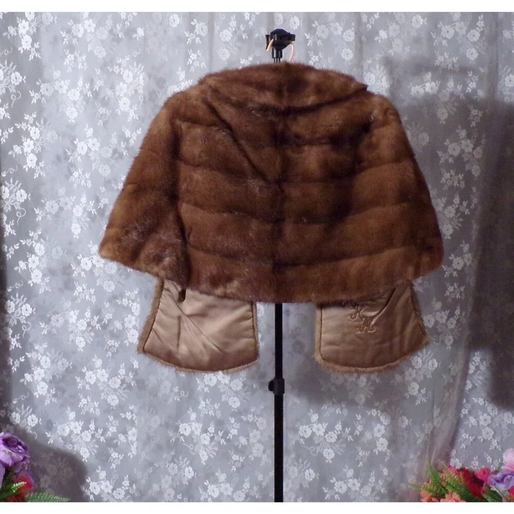 Vintage 50s Mink Stole Wrap 1950s Retro Light Brown Glam Old Hollywood Wedding